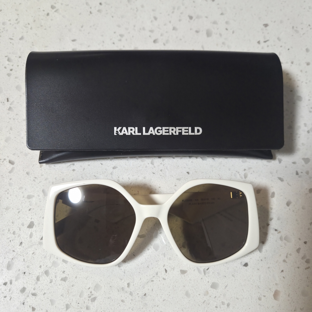 Karl Lagerfeld Ivory Geometric Sunglasses with Black Case